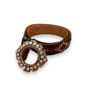 Brighton 90s Rhinestone Bedazzled Genuine Leather Belt